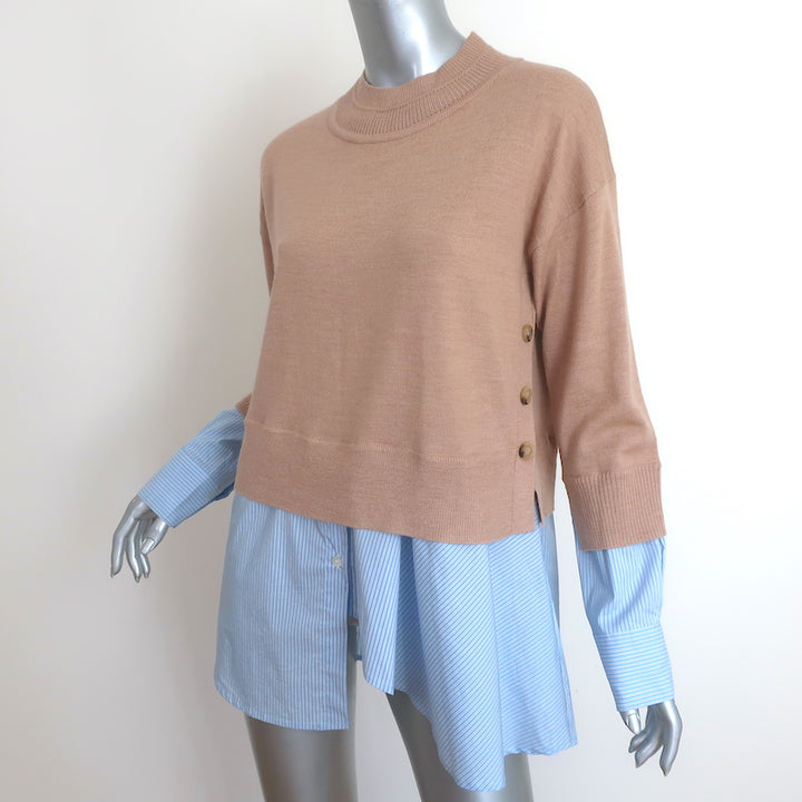 Veronica Beard Mixed Media Sweater Beri Camel Wool &amp; Blue Striped Size Medium