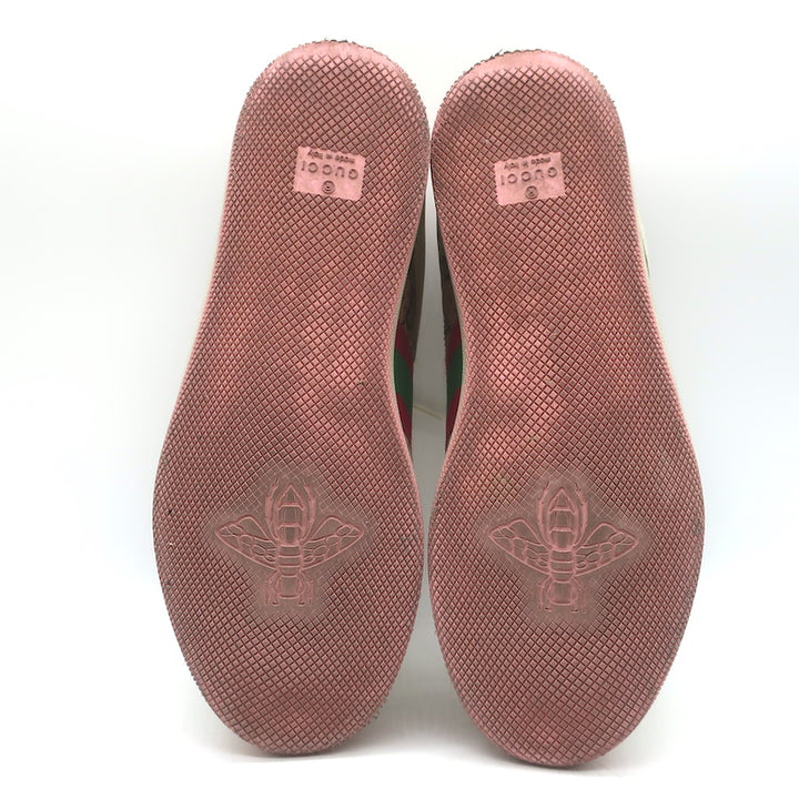 Gucci GG Crystal Screener Sneakers Ecru &amp; Pink Leather Size 37