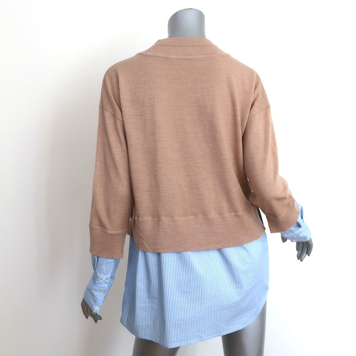 Veronica Beard Mixed Media Sweater Beri Camel Wool &amp; Blue Striped Size Medium