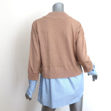 Veronica Beard Mixed Media Sweater Beri Camel Wool & Blue Striped Size Medium