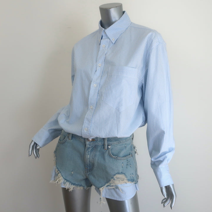 Alexander Wang Prestyled Button Down Short Romper Blue Striped Cotton Size 2 NEW