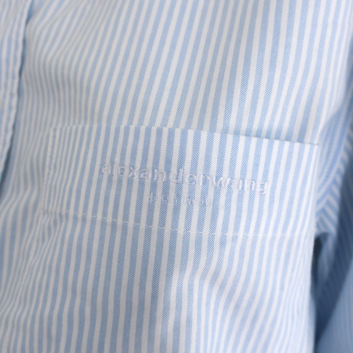 Alexander Wang Prestyled Button Down Short Romper Blue Striped Cotton Size 2 NEW
