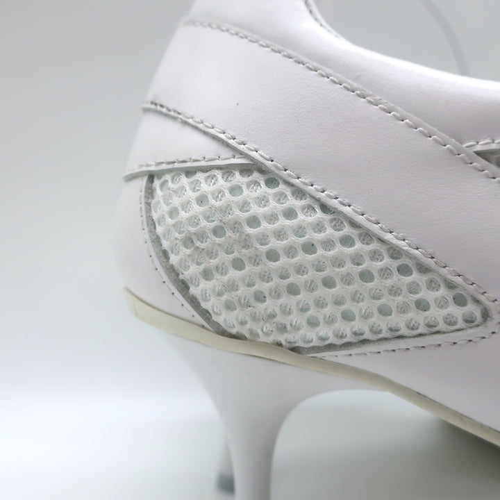 Sneex The Tepper High Heel Single Strap Sneakers White Mesh &amp; Leather Size 9