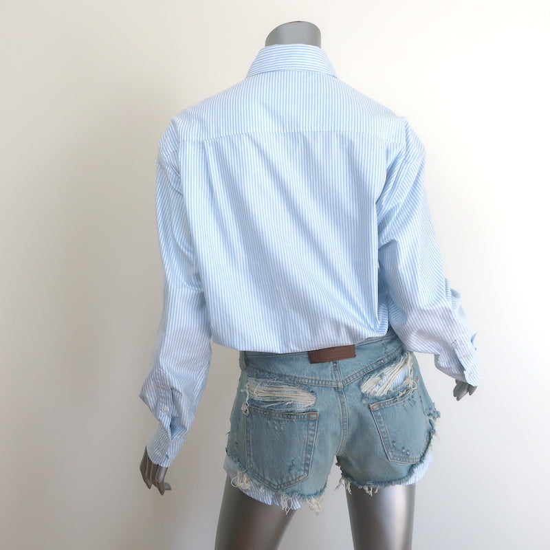 Alexander Wang Prestyled Button Down Short Romper Blue Striped Cotton Size 2 NEW
