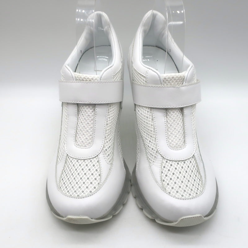 Sneex The Tepper High Heel Single Strap Sneakers White Mesh &amp; Leather Size 9