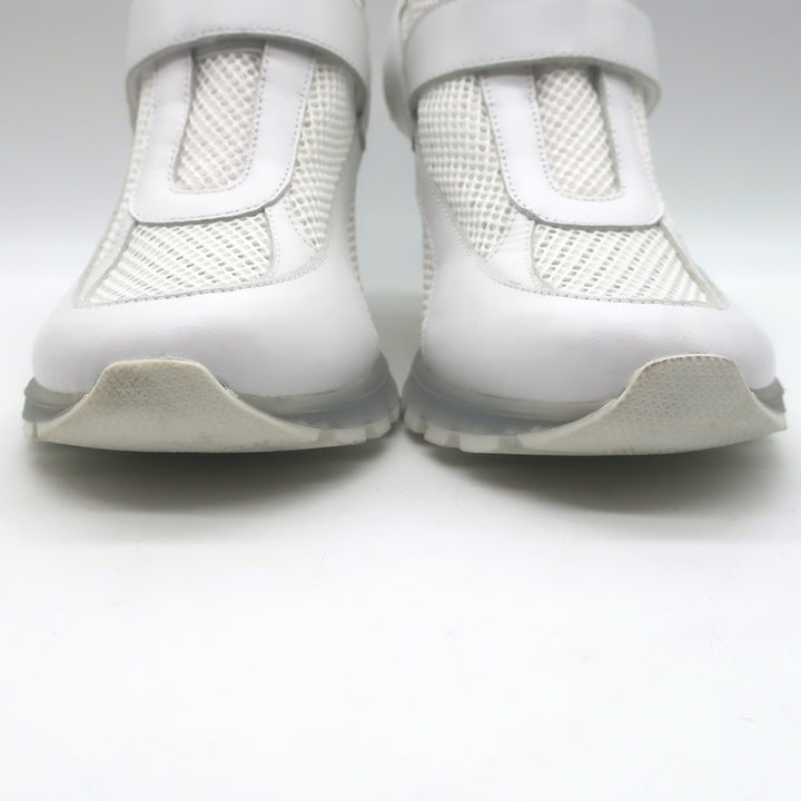 Sneex The Tepper High Heel Single Strap Sneakers White Mesh &amp; Leather Size 9