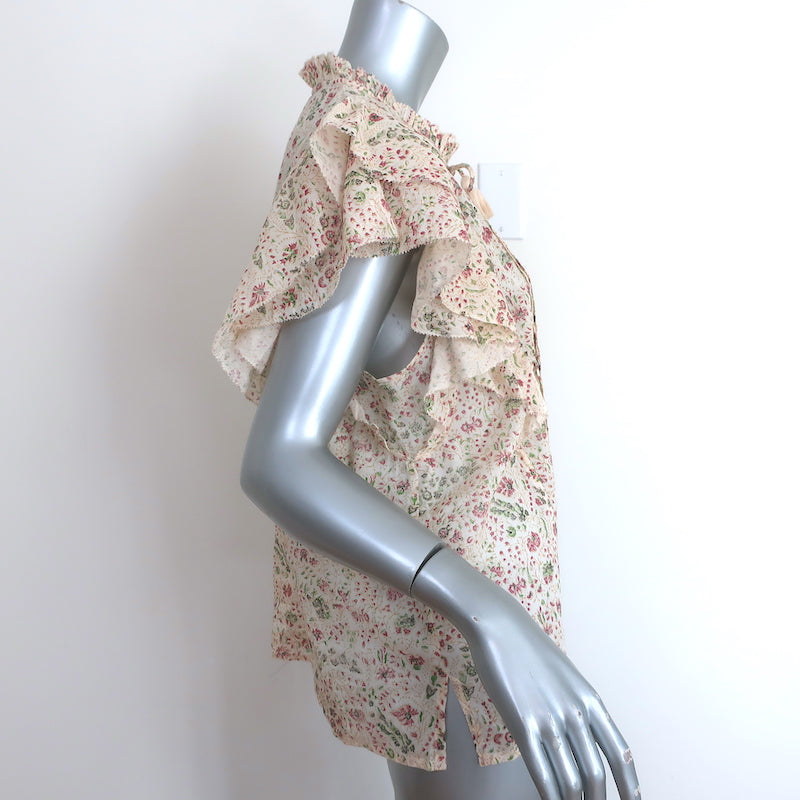 Cleobella Top Katy Cream Floral Print Cotton Size Large Flutter Sleeve Blouse