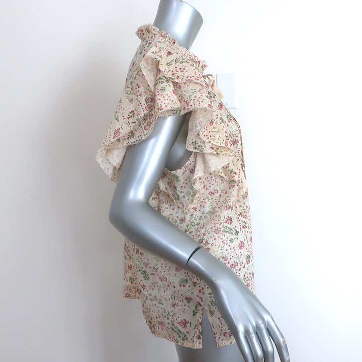 Cleobella Top Katy Cream Floral Print Cotton Size Large Flutter Sleeve Blouse