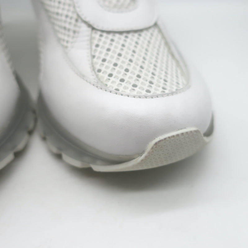 Sneex The Tepper High Heel Single Strap Sneakers White Mesh &amp; Leather Size 9