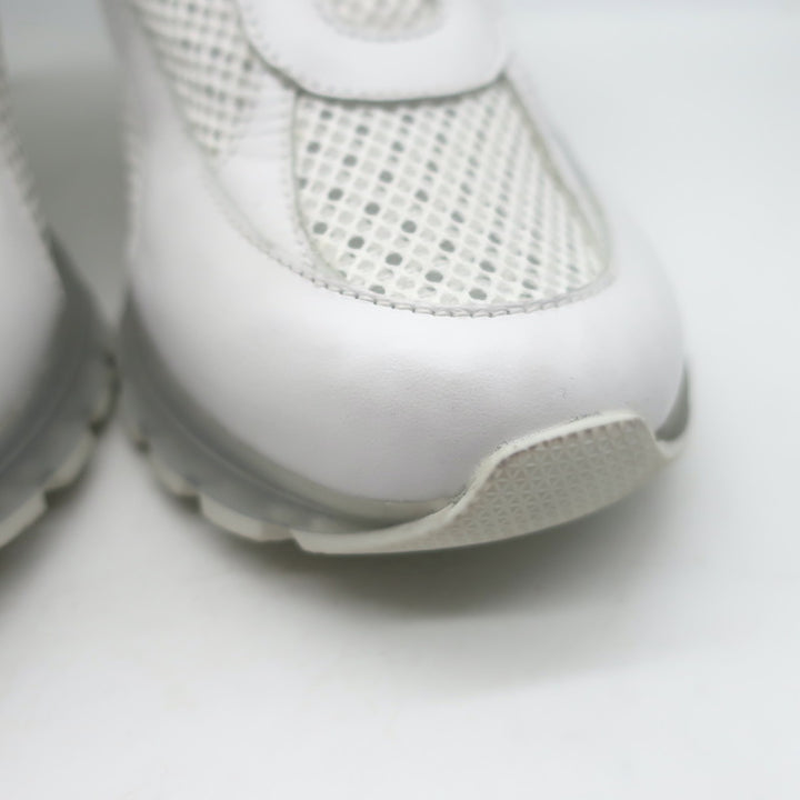 Sneex The Tepper High Heel Single Strap Sneakers White Mesh &amp; Leather Size 9