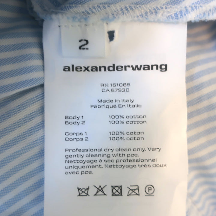 Alexander Wang Prestyled Button Down Short Romper Blue Striped Cotton Size 2 NEW
