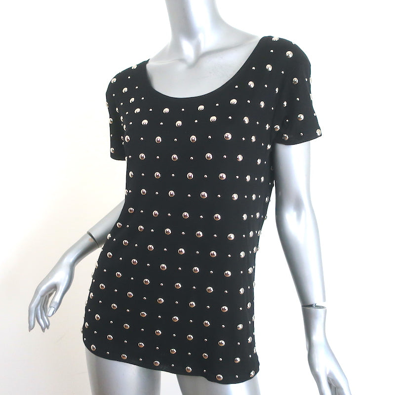 Saint Laurent Studded Tee Black Silk Jersey Size Extra Small Short Sleeve Top