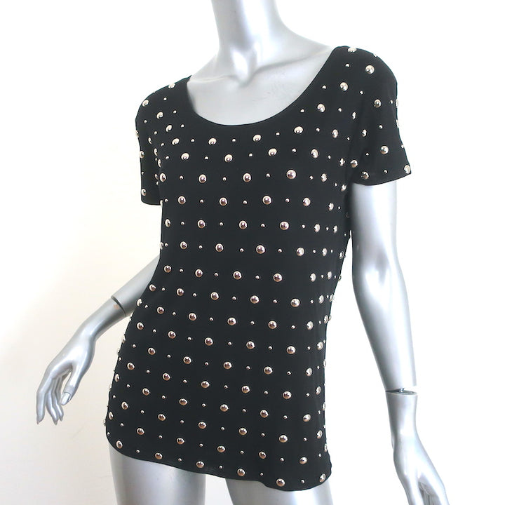 Saint Laurent Studded Tee Black Silk Jersey Size Extra Small Short Sleeve Top