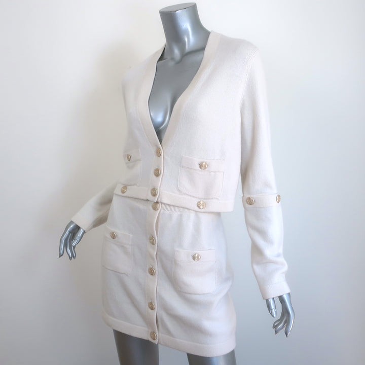 Chanel 22B Cashmere Convertible Mini Dress Cream Size 36 Cardigan &amp; Skirt Set