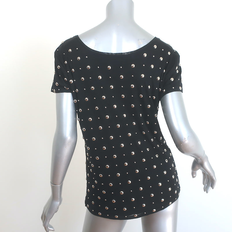 Saint Laurent Studded Tee Black Silk Jersey Size Extra Small Short Sleeve Top