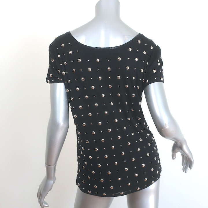 Saint Laurent Studded Tee Black Silk Jersey Size Extra Small Short Sleeve Top