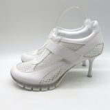Sneex The Tepper High Heel Single Strap Sneakers White Mesh & Leather Size 9