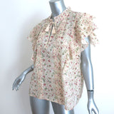 Cleobella Top Katy Cream Floral Print Cotton Size Large Flutter Sleeve Blouse