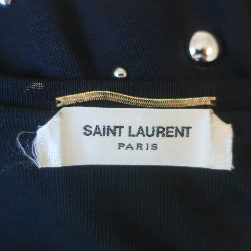 Saint Laurent Studded Tee Black Silk Jersey Size Extra Small Short Sleeve Top