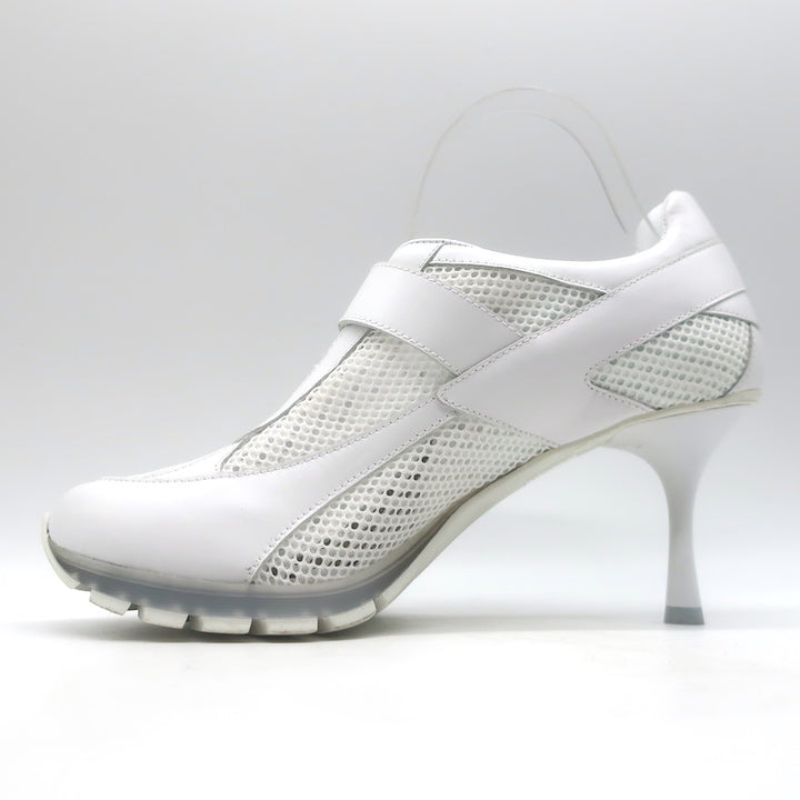 Sneex The Tepper High Heel Single Strap Sneakers White Mesh &amp; Leather Size 9
