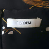 Erdem Cecilia Bird Print Belted Ruffled Midi Dress Black Silk Size US 10