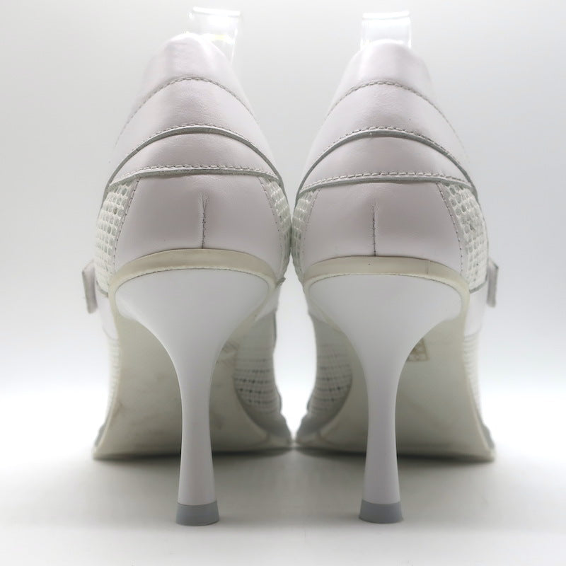 Sneex The Tepper High Heel Single Strap Sneakers White Mesh &amp; Leather Size 9