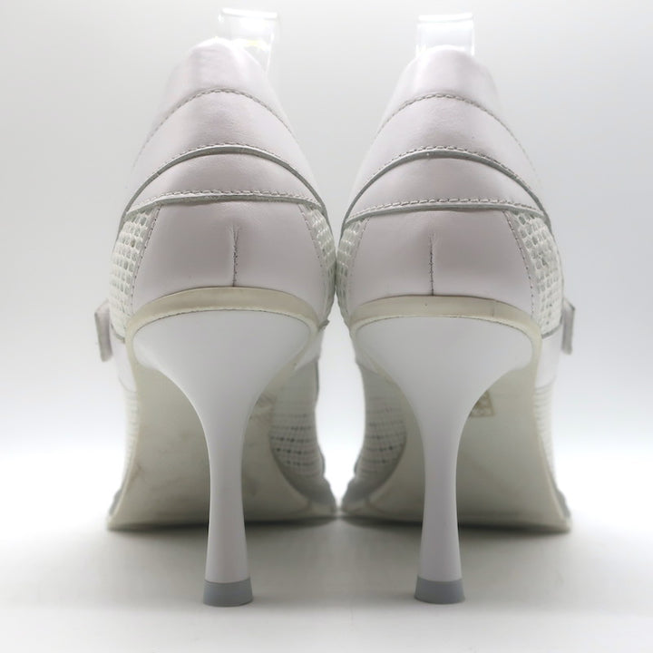 Sneex The Tepper High Heel Single Strap Sneakers White Mesh &amp; Leather Size 9