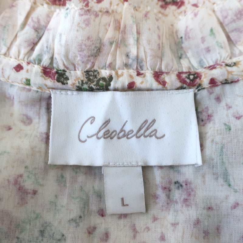 Cleobella Top Katy Cream Floral Print Cotton Size Large Flutter Sleeve Blouse