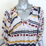Fendi Puff Sleeve Dress White/Multicolor Striped Silk Size 40