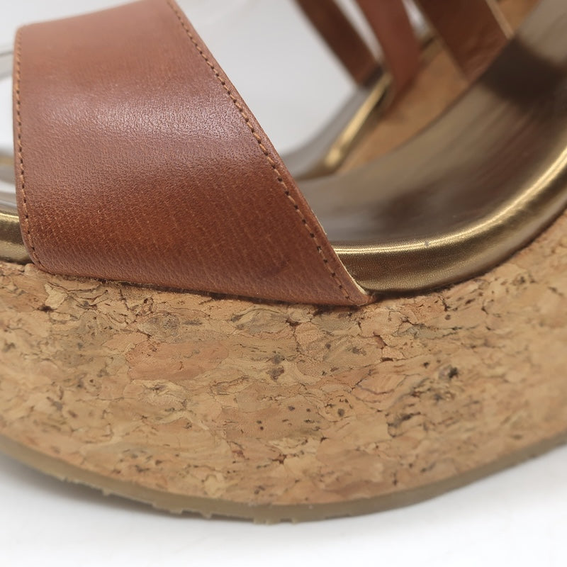 Jimmy Choo Portia Crisscross Cork Platform Wedge Sandals Brown Leather Size 37.5