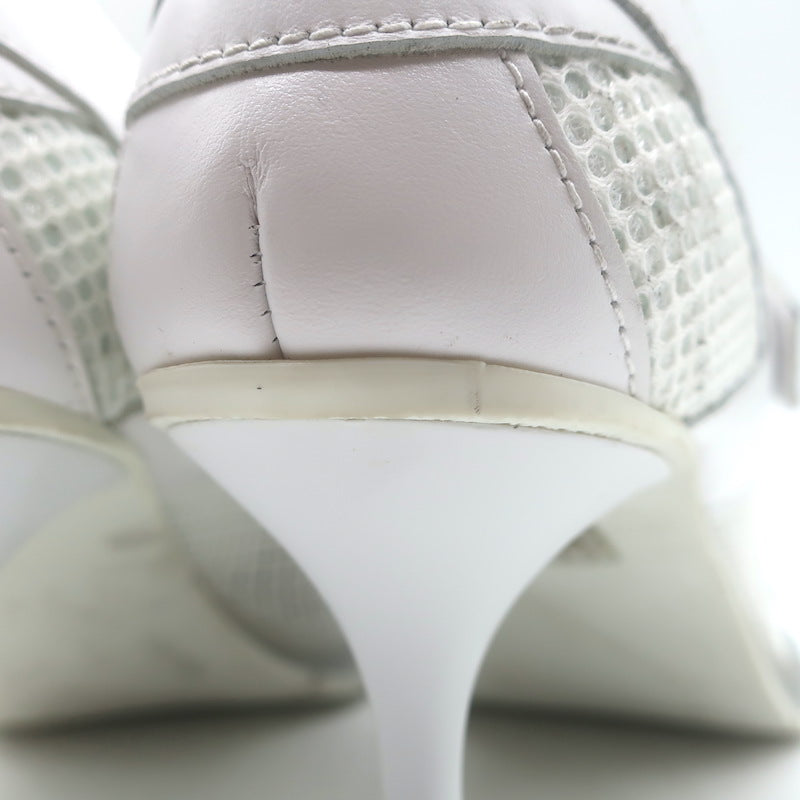 Sneex The Tepper High Heel Single Strap Sneakers White Mesh &amp; Leather Size 9
