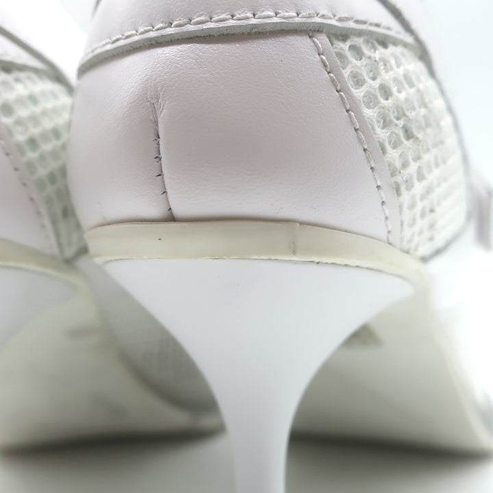 Sneex The Tepper High Heel Single Strap Sneakers White Mesh &amp; Leather Size 9