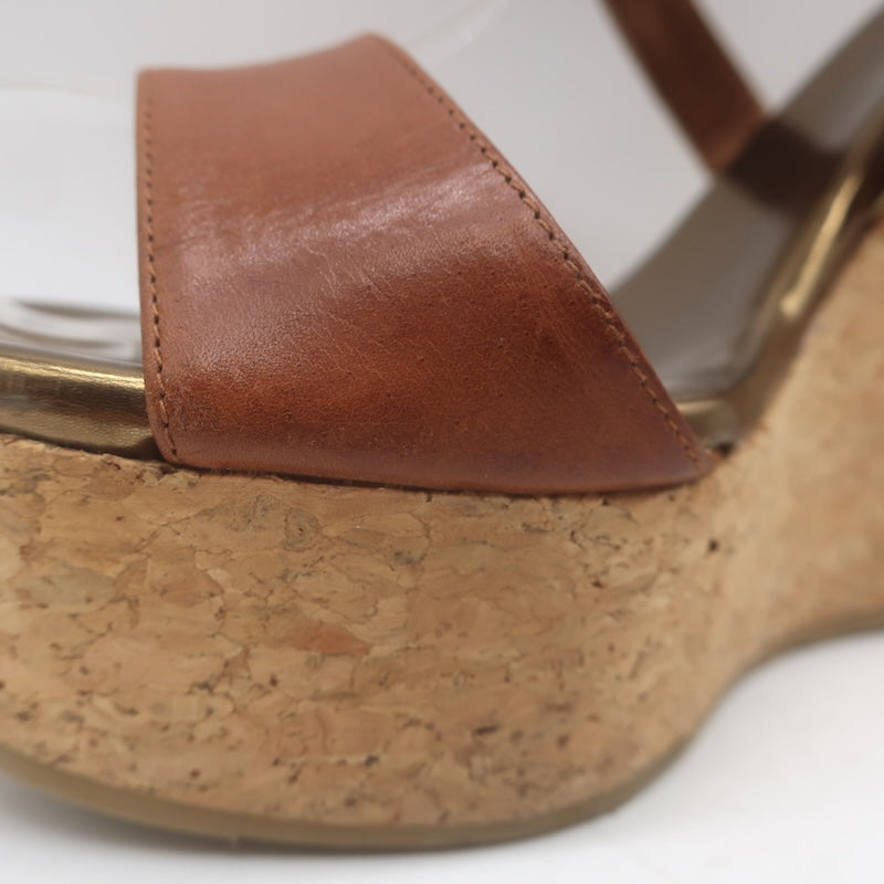 Jimmy Choo Portia Crisscross Cork Platform Wedge Sandals Brown Leather Size 37.5