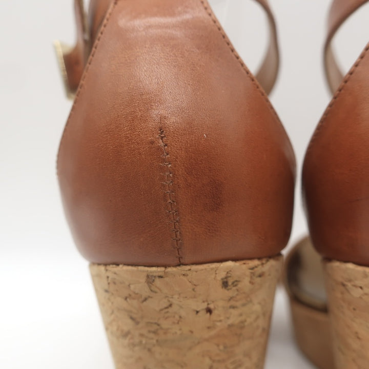 Jimmy Choo Portia Crisscross Cork Platform Wedge Sandals Brown Leather Size 37.5