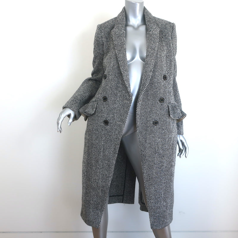 Burberry Donegal Herringbone Tweed Double Breasted Coat Black/White Size US 4