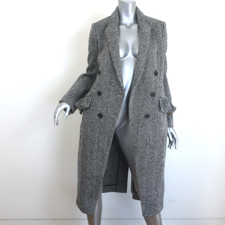 Burberry Donegal Herringbone Tweed Double Breasted Coat Black/White Size US 4