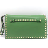 Valentino Rockstud Wristlet Clutch Bag Green Leather