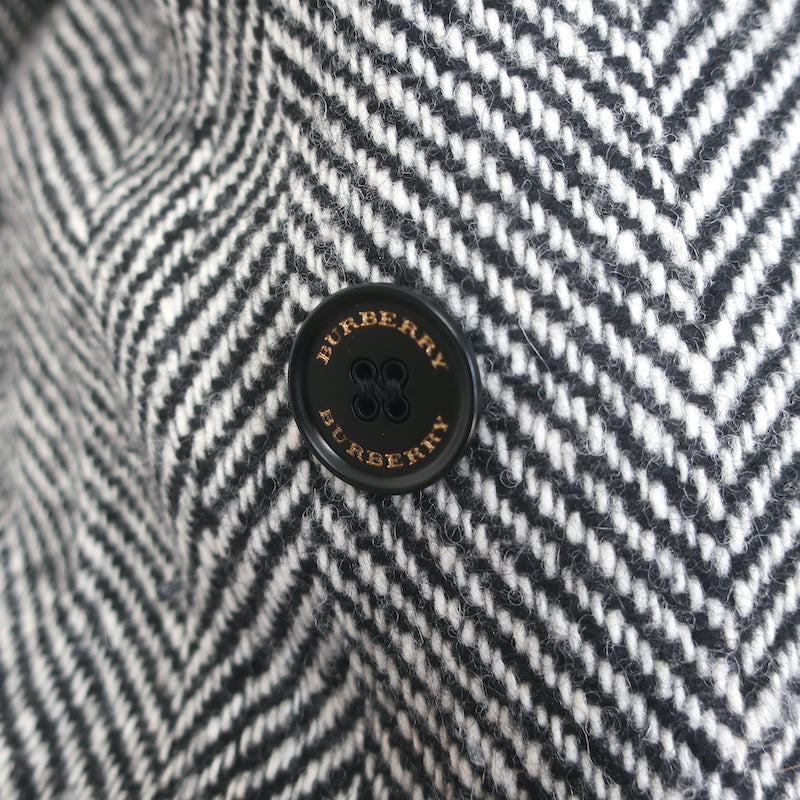 Burberry Donegal Herringbone Tweed Double Breasted Coat Black/White Size US 4