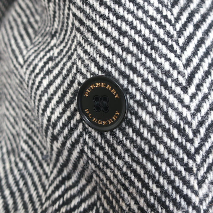 Burberry Donegal Herringbone Tweed Double Breasted Coat Black/White Size US 4