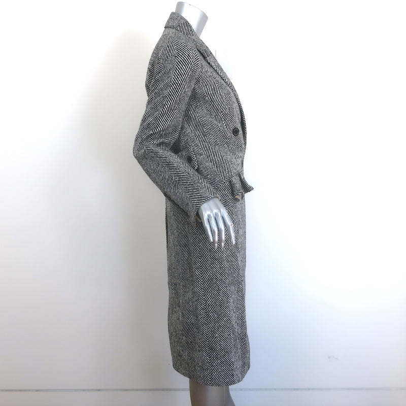 Burberry Donegal Herringbone Tweed Double Breasted Coat Black/White Size US 4