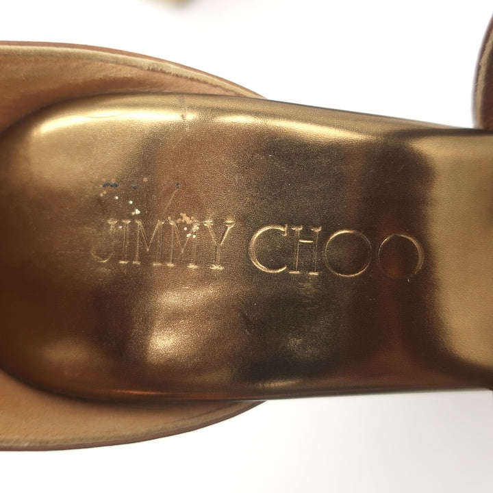 Jimmy Choo Portia Crisscross Cork Platform Wedge Sandals Brown Leather Size 37.5