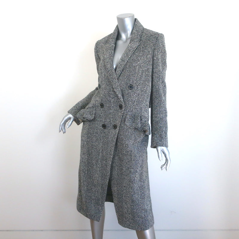 Burberry Donegal Herringbone Tweed Double Breasted Coat Black/White Size US 4
