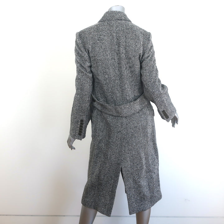 Burberry Donegal Herringbone Tweed Double Breasted Coat Black/White Size US 4