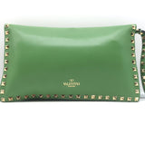 Valentino Rockstud Wristlet Clutch Bag Green Leather