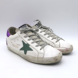 Golden Goose Superstar Glitter-Heel Sneakers White Leather & Purple Size 40