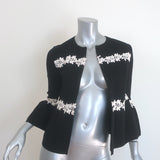 Giambattista Valli Floral-Embroidered Bell Sleeve Cardigan Black Size 40