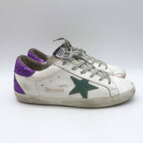 Golden Goose Superstar Glitter-Heel Sneakers White Leather & Purple Size 40