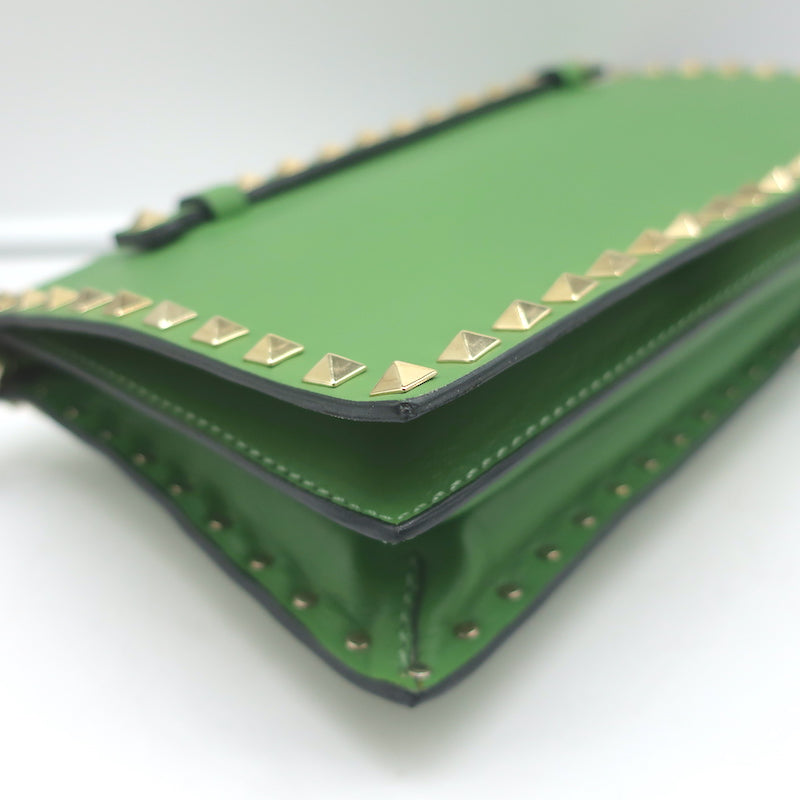 Valentino Rockstud Wristlet Clutch Bag Green Leather