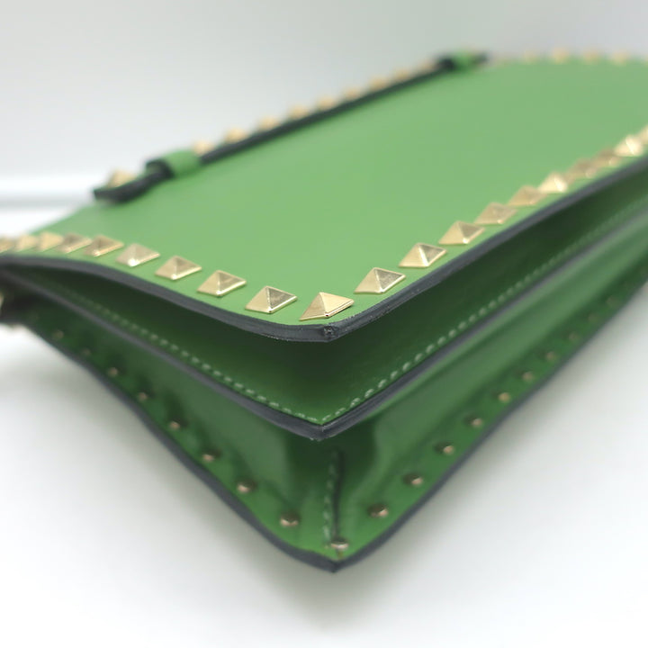 Valentino Rockstud Wristlet Clutch Bag Green Leather