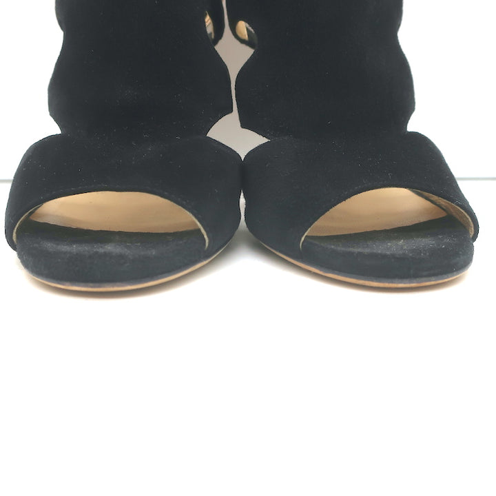 Jimmy Choo Tarine Cutout Sandals Black Suede &amp; Gold Metallic Leather Size 37.5